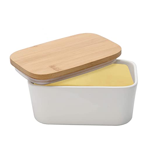 Trintion Porcelain Butter Dish with Lid 600ml Sealed Butter Dish Holds for Countertop Succinct Boxed Butter Keeper with Removable Silicone Seal for All Types of Butter