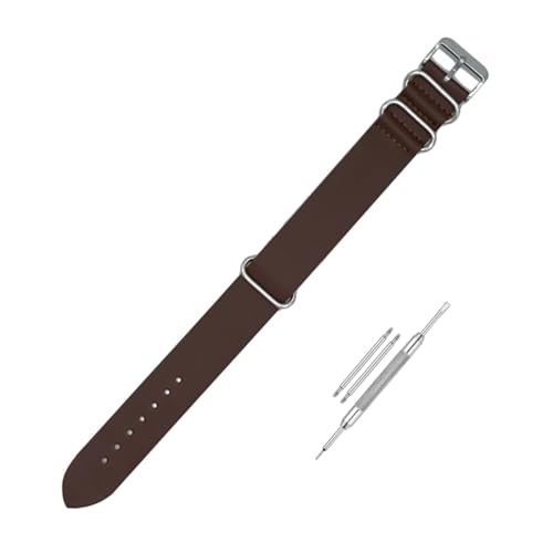 Image of Lineon 22mm Genuine Leather Vintage Style Leather NATO Watch Strap ONE WAY NATO LEATHER STRAP Compatible for Titan Fossil Casio Timex Watch (Tool & Pins Include)