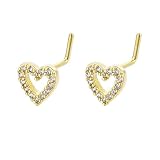 Niaspi Anillo de nariz en forma de L de corazón de circonita cúbica para mujer, 20 g, corazón hueco, circonita cúbica, piercing para la nariz, piercing de cristal, pequeño corazón, cumpleaños, día de