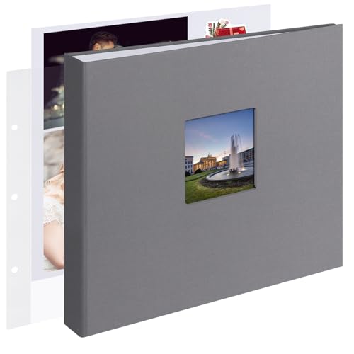 12x12 Inch Large 3 Ring DIY Scrapbook Photo Album Journal with 30 Plastic Sleeves 60 Pages and Fabric Cover for Baby Travel Wedding Anniversary kids Adventure (Dark Gray Cover/White Pages)