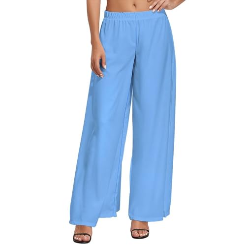 Light-Blue Palazzo Pants for Women, Soft Womens Wide Leg Baggy Pants, Comfy Lounge Pants for Women
