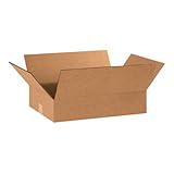 Aviditi 18124 Flat Corrugated Cardboard Box 18' L x 12' W x 4' H, Kraft, for Shipping, Packing and...