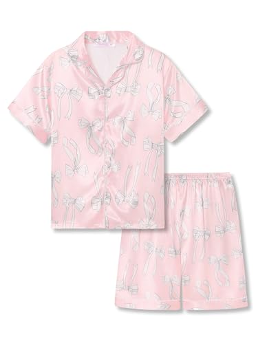 Image of Topgal Girls Satin Pajamas, Coat Style Silky Button Up, Size 6-16 | 2-Piece Button-Front Design; Easy Dressing; Relaxed Home Wear; Bedtime, Lounging, Sleepovers and Gifting