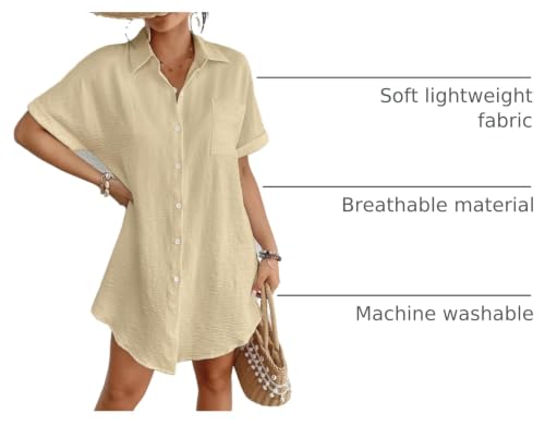 Image of Bsubseach Women Swimsuit Coverup Shirt Dress Button Down Bathing Suit Cover Up Beach Vacation Outfits