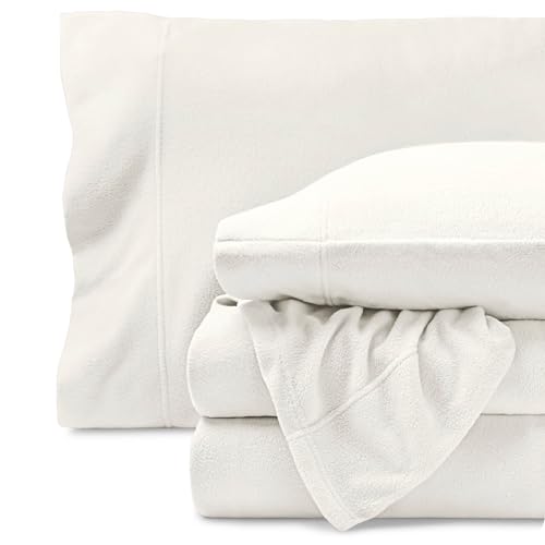Image of Bare Home Super Soft Fleece Sheet Set (King, Antique White) | Extra Plush Polar Fleece, No-Pilling Bed Sheets, All-Season, Cozy Warmth, Deep Pockets 6 to 15 Inches