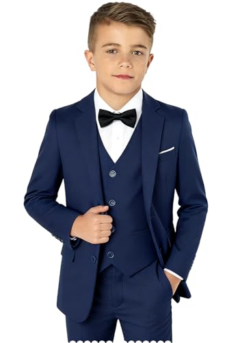 Image of Boy Suits 5 Pieces Formal Suit Set with Adjustable Waist Kids Dress Suit for Wedding Prom