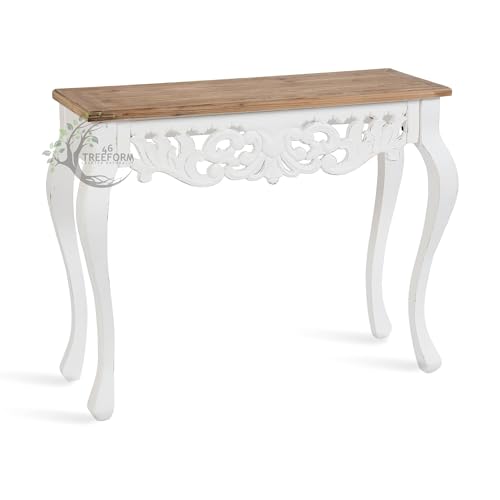 Image of Wooden Carved Console Table in Solid Mango Wood with Antique White Distress Finish for Livingroom, Hall, Enterway, Office Size 30 * 36 * 15 Inch (Distress)