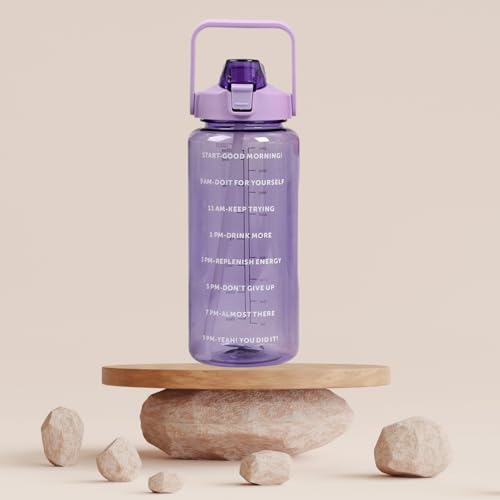 Image of RABBY 2L Motivational Water Bottle for Kids & School Use | Time Marker, BPA-Free, Leakproof Straw Lid, Carry Strap | Plastic Water Bottle for Travel, Sports, Gym, Office (Purple 1Pcs)