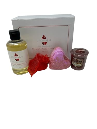 Romantique NUIT EN CADEAU ENSEMBLE AVEC Saint-Valentin Huile de massage, cœur Bombe de bain et bougie parfumée idéal pour Saint-Valentin ou Couples cadeau à partager