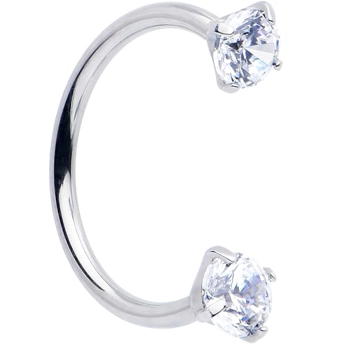 Body Candy Double Gem Titanium Horseshoe Nose Ring - Internally Threaded Solid Titanium CZ Horseshoe Nose Hoop