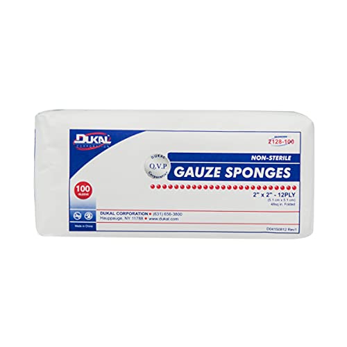 Dukal 2128-100 Esponja de gasa, 12 capas, no estéril, 2" x 2", paquete de 8000 miniatura 1