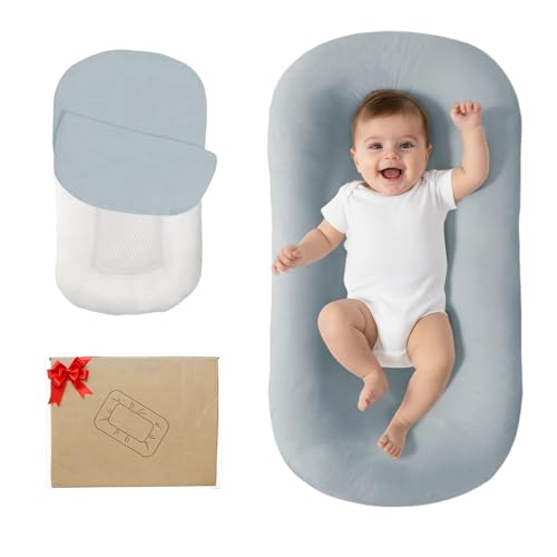 Image of Lucakuins Infant Support Cushion, 0-24 Months Newborn Baby Support Cushion with Cover, Portable Playing Time Mat for Home and Travel, Soft Cotton, Supervised Use, Baby Essentials Gift (Grayish Blue)