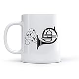 LAYEHDF Keramiktassen mit Henkel Hören Musik Horn Musikinstrument Geschäft Notizen (11oz/320ml) Für Kaffee, Haferflocken, Tee, Leicht zu reinigen