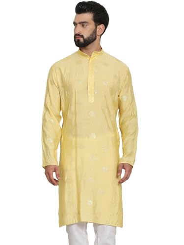 Image of SOJANYA Since 1958 Men's Cotton Silk Sequinned Embroidered Long Kurta