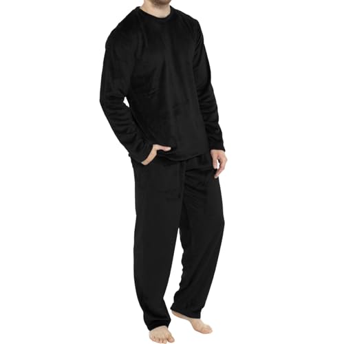 Mens Pajamas Set Velvet Fleece 2 Piece Pajamas Long Sleeve Pullover Tops Lounge Pants Sleepwear Casual Pjs Loungewear