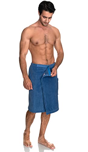 TowelSelections Mens Cotton Shower Wrap Adjustable Terry Velour Spa Bath Towel Wrap Sauna Gym Towels for Men Medium-Large Dutch Blue - Thumbnail 4