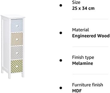 HOMCOM Chest of Drawers, 4 Drawer Dresser, Storage Organizer Toilet Tissue Cabinet for Bedroom, Bathroom