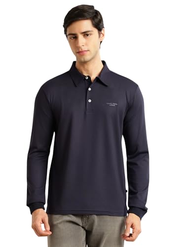 Image of Thomas Scott Men's Regular Fit Polo Performance T-Shirt | Viscose Rayon Fabric | Solid Knitted Polo Collar | Long Sleeves | Soft, Breathable & Comfortable Casual Wear for Men