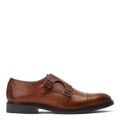 Base London - Zapato de Cuero Diablo Monk para Hombre (45 EU) (Tostado Quemado)