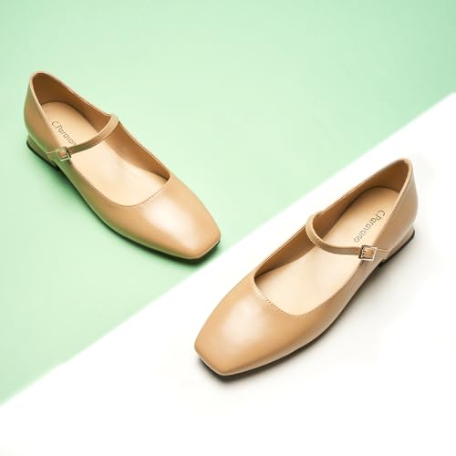 C.Paravano Flats for Women | Mary Jane Flats | Square Toe Shoe | Dress Shoes Women with Adjustable Strap2