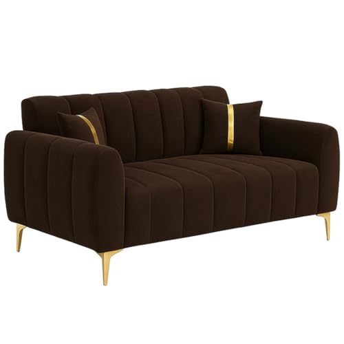 Image of Furny Harmon 5 Seater Fabric 3+2 Sofa Set (Dark Brown) | Soft Velvet Fabric | Modern Design | Comfortable Seating | Living Room Furniture