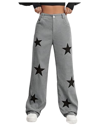Floerns Women's Star Print Low Waist Palazzo Pants Zipper Fly Wide Leg Y2k Pants