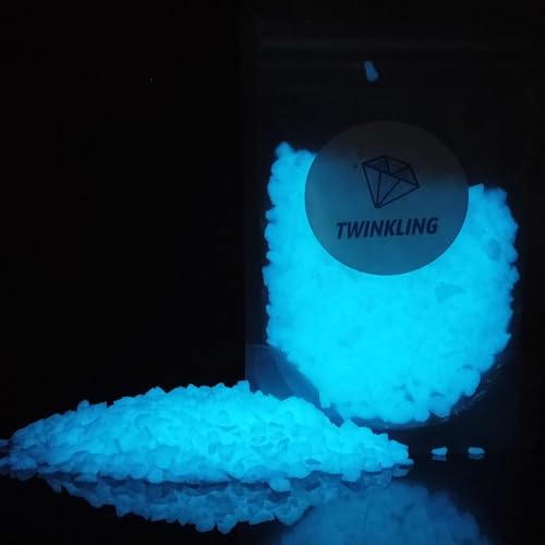 TWINKLING Glow in The Dark Crushed Glass, Broken Glass Glitter, Glow in The Dark Stones Gems Chips for DIY Resin Art Epoxy Crafts, Nail Art, Jewelry Making, Geode Painting, 3-5mm(200g) (Sky Blue)