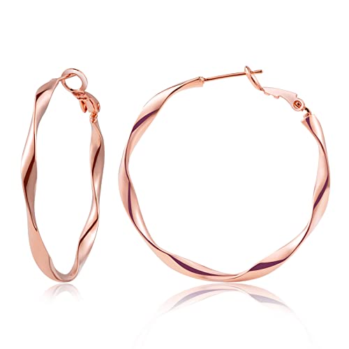 Image of 24K Gold Hoop Earrings for Women Trendy Real Gold Plated Twisted Thin Huggie Hoops, Dainty Cute Big Gold Filled Dangle Hoop Earrings Nickel Free Womens Earrings for Sensitive Ears Hypoallergenic