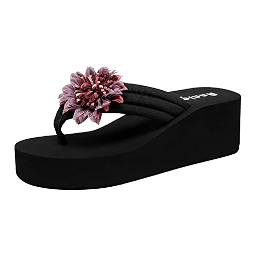Genérico Sandalias Senderismo Mujer Verano Zapatillas Casa primavera y verano, zapatillas de mujer, tacón de cuña inferior grueso, chanclas ligeras, flores, zapatos Sandalias Plateadas (Black, 37)