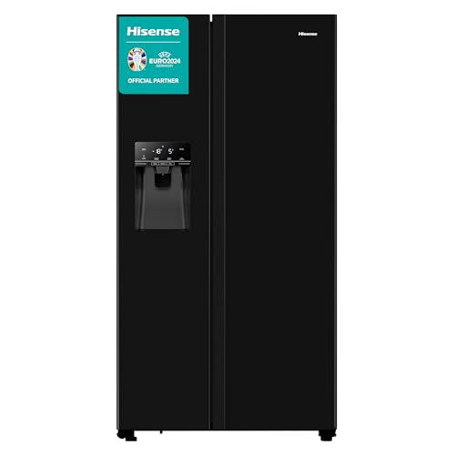 Hisense RS694N4TBF Freestanding American Side - by - side Door American Fridge Freezer 610L, Black, with Non-Plumbed Water and Ice Dispenser, Black, 91 × 179.3 × 68.5 cm (W×H×D)