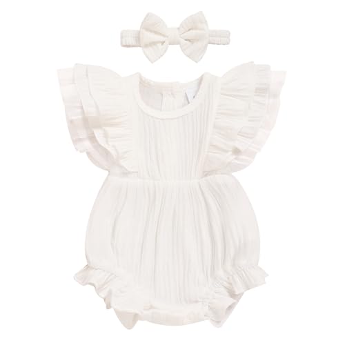 TITKKOP White Ruffle Bubble Romper