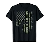 Vintage USA American Camo Bandera Gran Danés Perro Silueta Camiseta