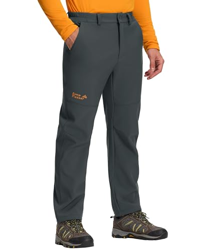Herren Outdoor Hose Wander Hose Winter Bergsteiger Hose Atmungsaktiv Wasserabweisend Herren Softshell Hose Mit Taschen Leicht Schnell Trocknend Fleece Beschichtete Ski Hose(Dark Grey;L)