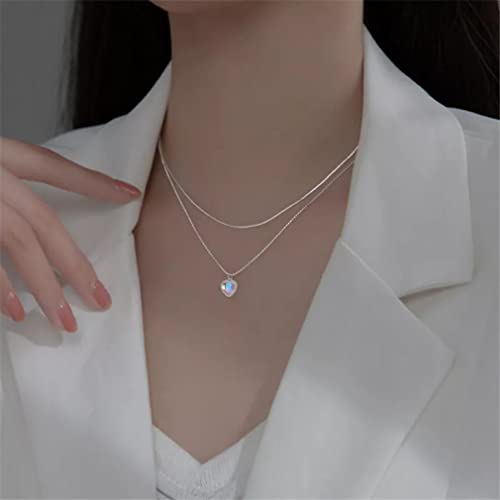 Collier pendentif coeur double couche argent 925 cadeau idéal - 3
