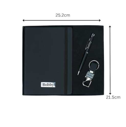 Image of Personalised 3 in 1 Corporate Gift Set which includes Diary,Keychain& Metal Pen. Personlised Gift Set On Rakhi, employee of the month, Personalised Corporate Gift for Clients. (Black)