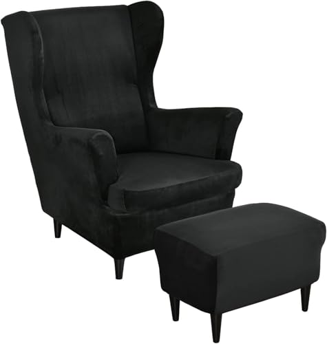 Funda para sillón orejero y otomana con tejido elástico premium de alta resistencia número 4