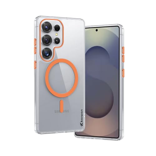 Image of KARWAN Crystal Clear Transparent Back Cover Case with Camera Protection,Compatible with Samsung S25 Ultra, Anti Yellow Clear Shockproof Scratch Resistant Case with Magnetic MagEaze Wireless Charging