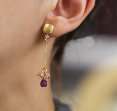 Boucles d'oreilles améthyste et quartz rose plaqué or 18k - 3