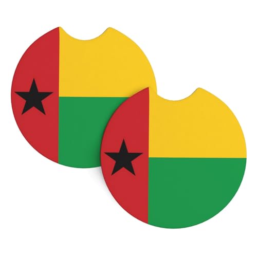 Lot de 2 dessous de verre antidérapants et imperméables avec motif drapeau de la Guinée-Bissau pour voiture, SUV, camion