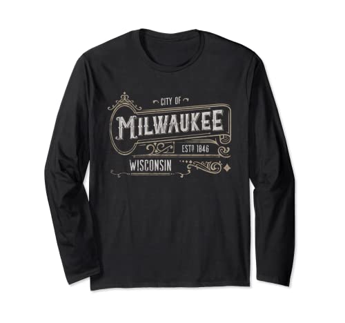 Milwaukee WI Vintage estilo victoriano Home City desgastado Manga Larga