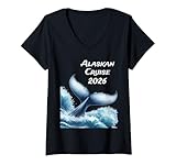 Mujer Crucero por Alaska 2026 Barco de Vacaciones Ocean Whale and Family Camiseta Cuello V