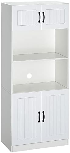 HOMCOM Kitchen Cupboard, 5-Tier Storage Cabinet with Adjustable Bottom Shelf, Open Microwave Countertop, White