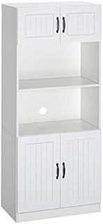 HOMCOM Kitchen Cupboard, 5-Tier Storage Cabinet with Adjustable Bottom Shelf, Open Microwave Countertop, White