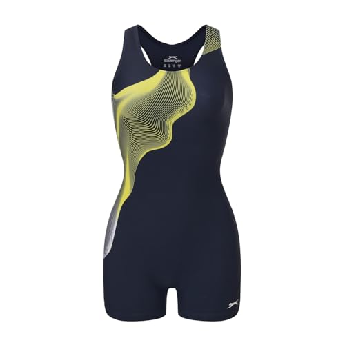 Slazenger Womens Xtra Life Boyleg Swimsuit Blue/Yellow/White 10