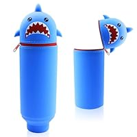 FESDMOH Trousse Ecole 2 en 1 en Silicone Souple, Trousse Scolaire, pour Filles et Garcon, pour L'école, Bureau (Requin)