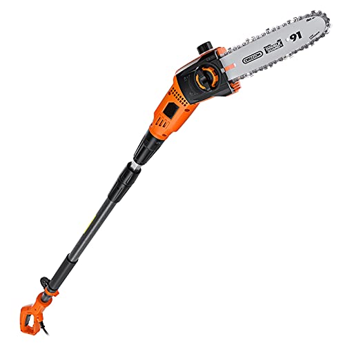 8-Inch 6-Amp Corded Pole Saw, 5.58-7.54 Ft with Extension Electric Pole Saw, Oregon Chain, Tool-Free Installation Pole Saws for Tree Trimmer-TKPS01A
