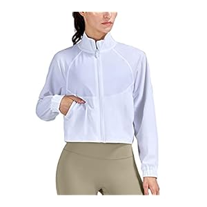 altiland Women’s Athletic Running Yoga Gym Track Zip Up Cropped Jackets UPF 50+ Sun Protection Long Sleeve Workout Shirts
