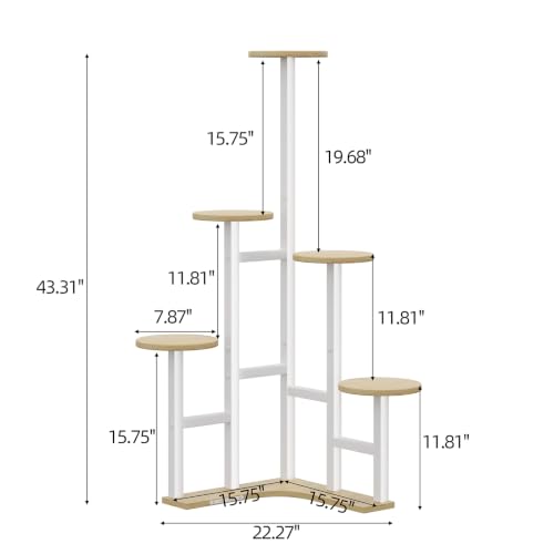 Image of Corner Plant Stand Indoor with Grow Lights 6 Tiered Corner Plant Shelf | Flower Stand for Multiple Plants, Plant Shelves Organizer Rack for Living Room, Balcony, Patio, Garden, White Oak