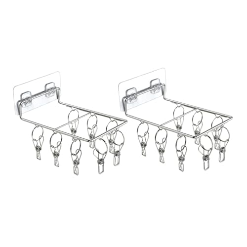 KOMBIUDA 2pcs Drying Rack Rack for Clothes Clothes Hangers Clothes Rack Clips Windproof Clothespin Hook Stainless Steel Sock Rack Multi-Functional Socks Racks Silver