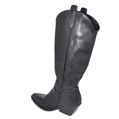Stivali donna camperos texani nero liscio pelle